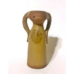 Vintage Handmade  Pottery Girl  with Braids Vase Handcrafted Yellow Brown 6 Inch